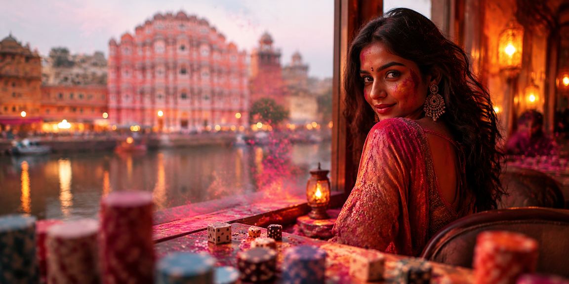 Jaipur Hawa Mahal with dice game during Holi festival