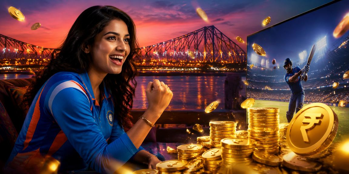 Kolkata Howrah Bridge with cricket betting and rupee symbols